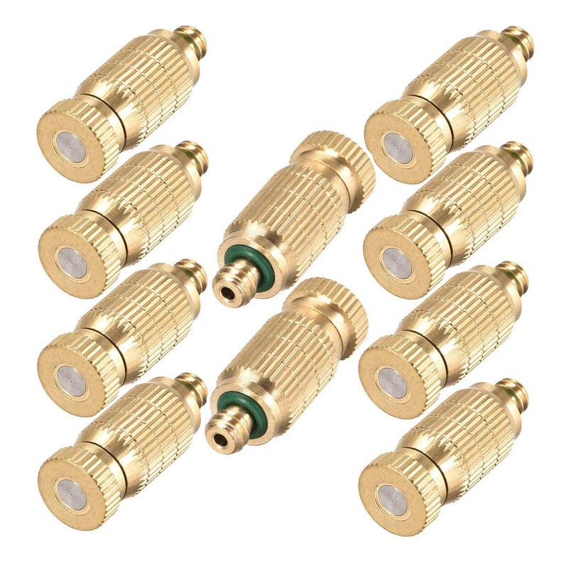 RESNSTAR Brass Misting Nozzle, 10 Pack High Pressure Spray 10/24 UNC Outdoor Anti-drip Fogging Spray Head Misting System Tips for Landscaping Outdoor Cooling System (0.012 Orifice) - Image 1
